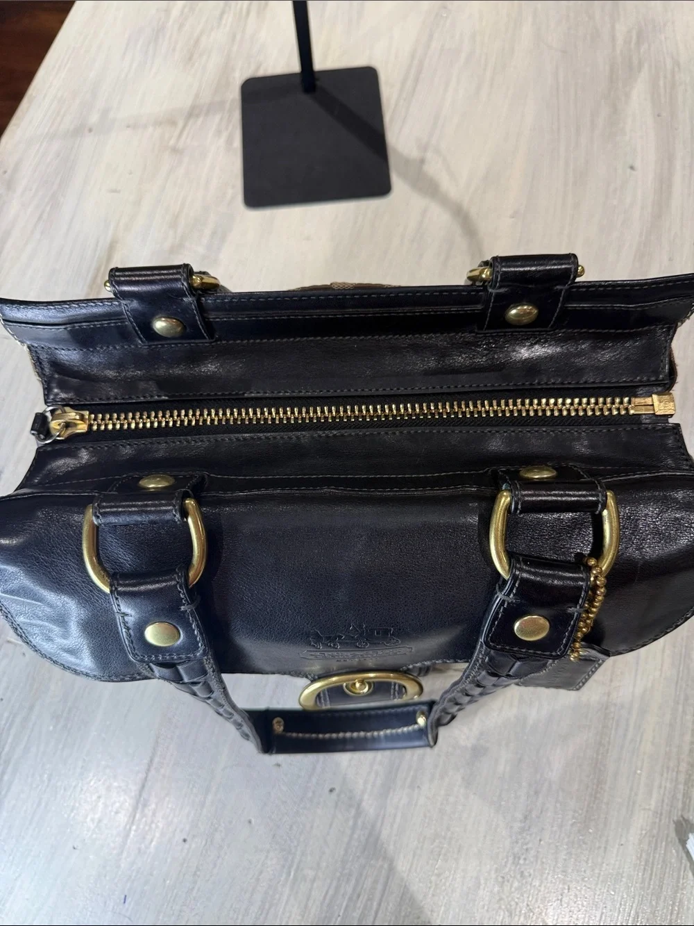 Y2K Large Coach Bleeker Buckle Flap Signature Canvas and Leather Shopper Tote